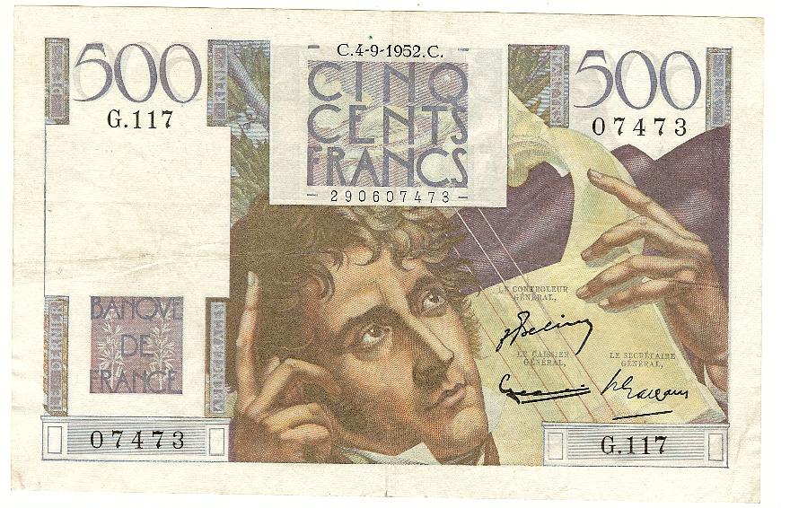 500 Francs (Chateaubriand) 4-9-52 TTB+